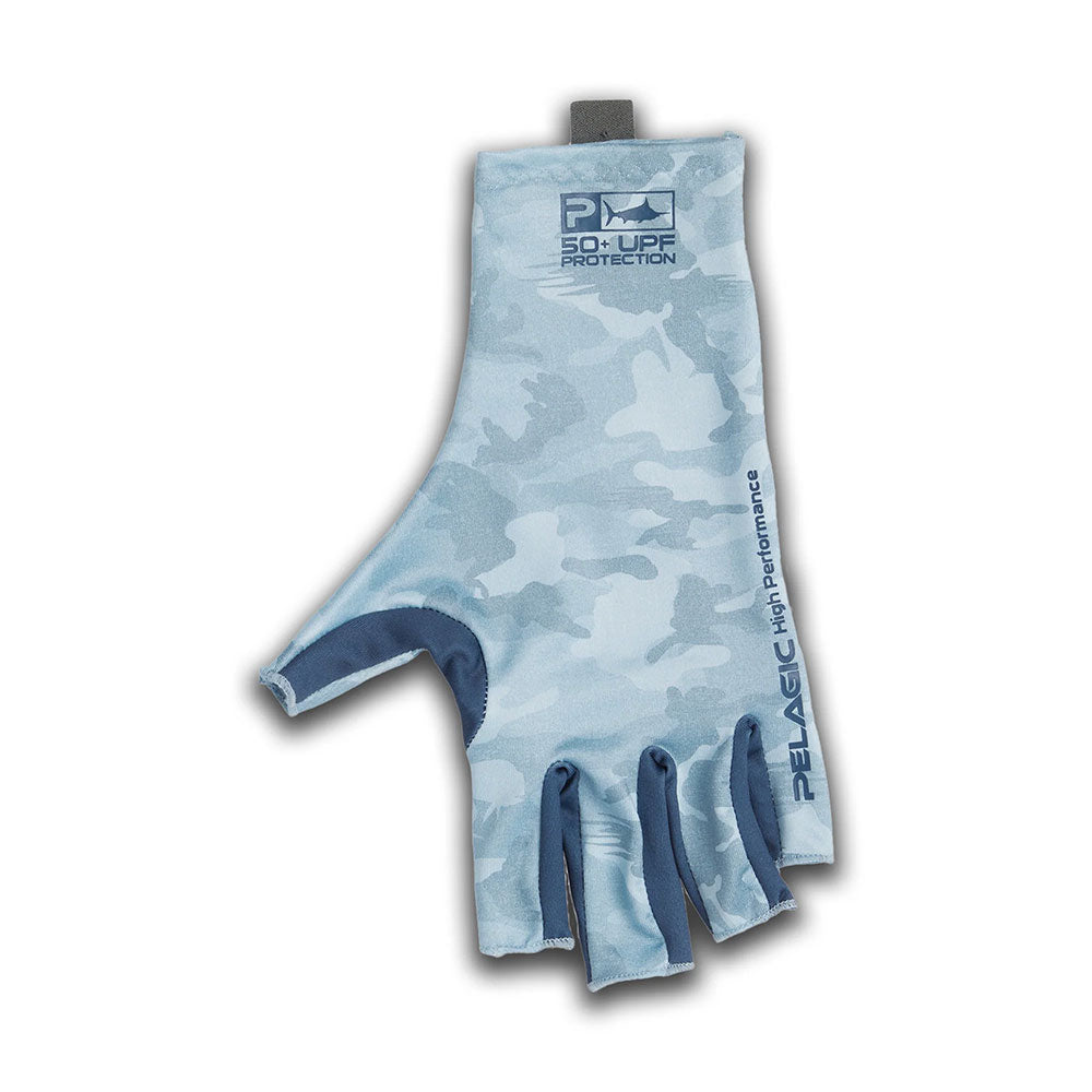 Pelagic Sun Protection Gloves, Fish Camo Slate Blue / M/L
