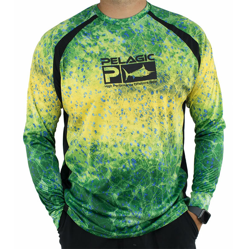 New Pelagic Gear Vaportek Green Dorado Black UPF 50 Mens Men's Fishing  Shirt La