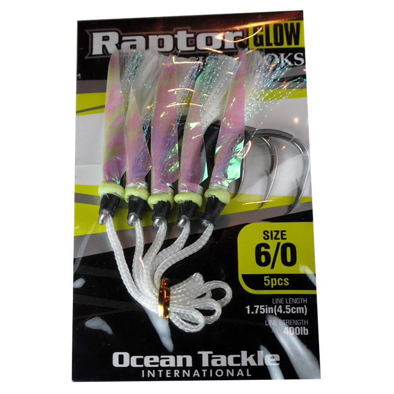 Oti Raptor Glow Assist Fishing Hooks, 5 Pack 6/0